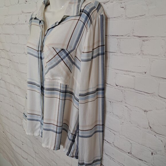 White House Black Market Ultrasoft Plaid Button Up Top Size 10 - Picture 2 of 8